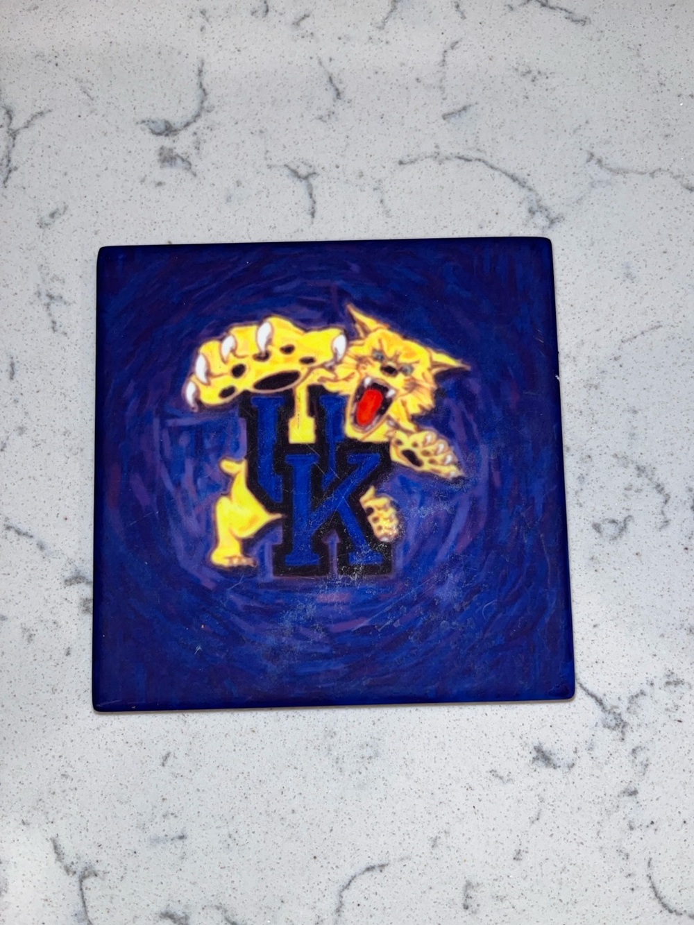University of Kentucky Coaster Blue Wildcat Logo Art Tile - Blue and Yellow